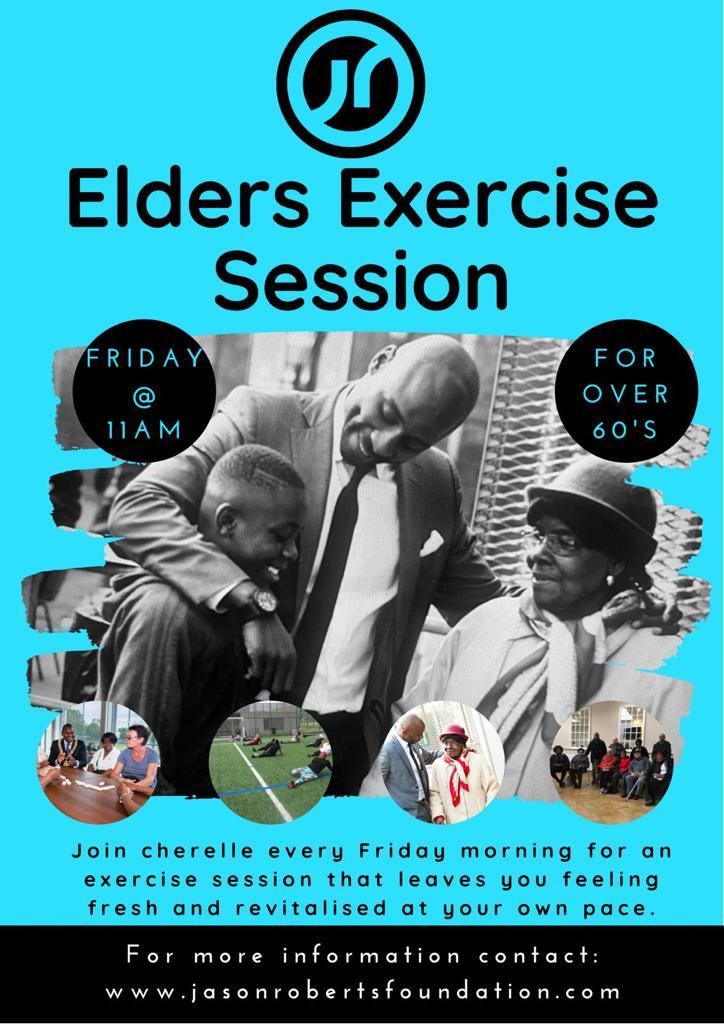 Jason Roberts Foundation historical Elders Exercise Session flyer featuring Cherelle