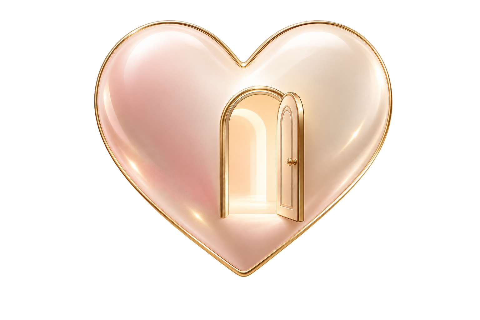 A whole satin pink heart with an elegant open arched door